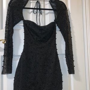 Oh Polly Size 2 “Milan Long Sleeve Embellished Corset Mini Dress in Black“